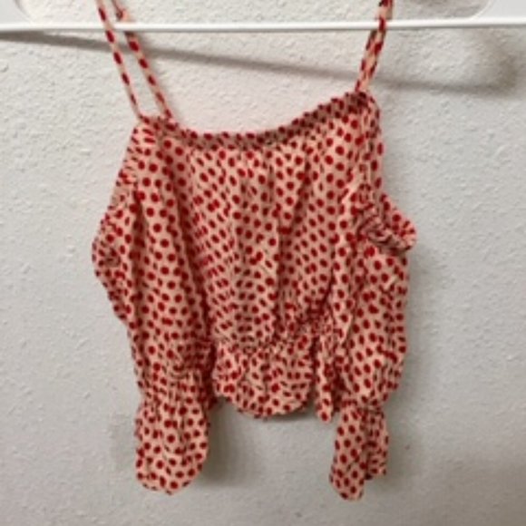 Polka dot top ruffle crop top straight nec… - Picture 6 of 8